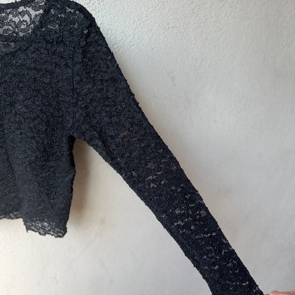 Lace Crop Top in Black w/ Long Sleeves - Picture 9 of 10
